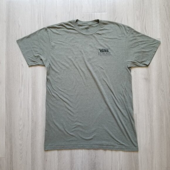 Vans T-Shirt Men Large Olive Green Graphic Tee Double-Sided Short Sleeve Tagless - Picture 1 of 7